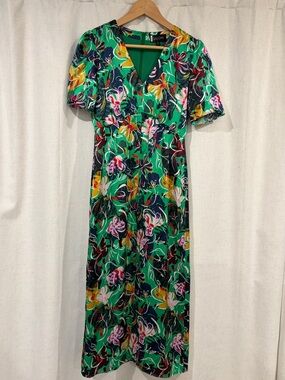 SALONI Green Floral V-Neck Maxi Dress with Multicolor Print